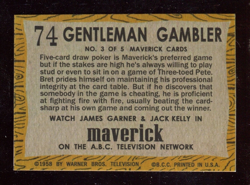 1958 Topps “TV Westerns” #74 James Garner Maverick NM-MT ***LEMKE CARD***