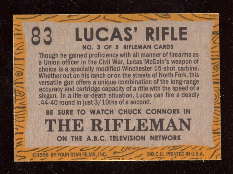 1958 Topps “TV Westerns” #83 Chuck Connors The Rifleman NM-MT ***LEMKE CARD***