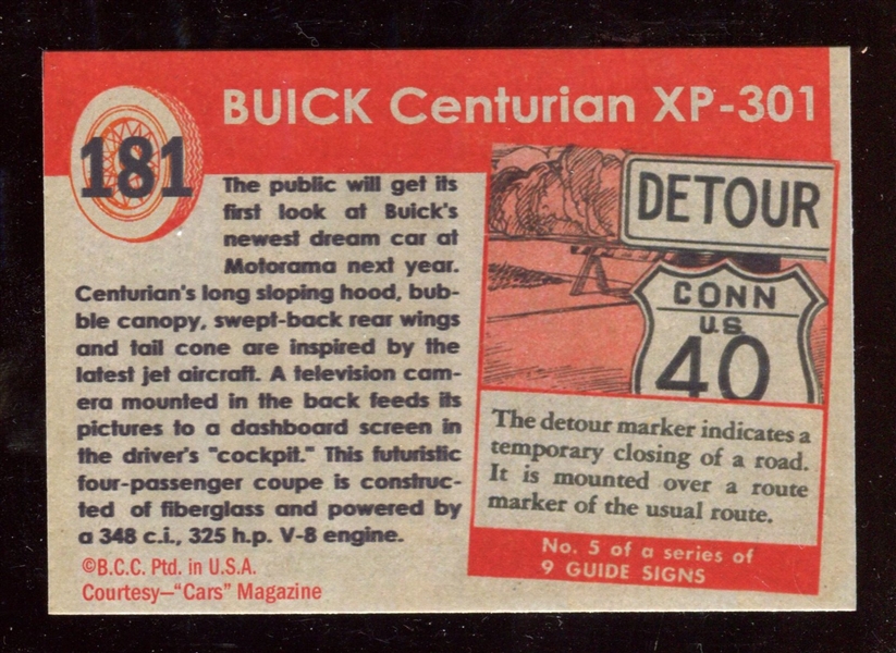 1954-55 Topps “World on Wheels” redback #181 Buick Centurion XP- 301 NM-MT ***LEMKE CARD***