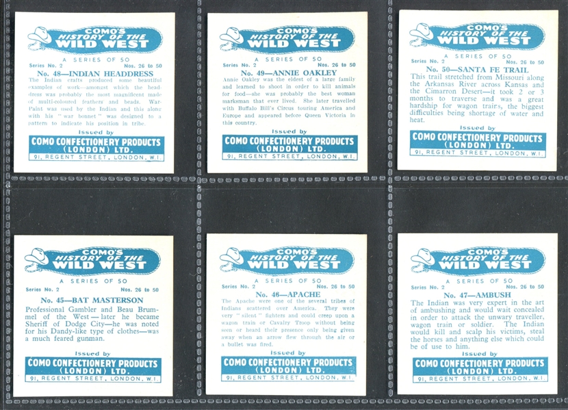 1963 Como Confectionery Wild West (Series 2) Complete Set of (25) Cards