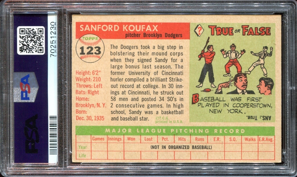 1955 Topps Sandy Koufax #123 VGEX