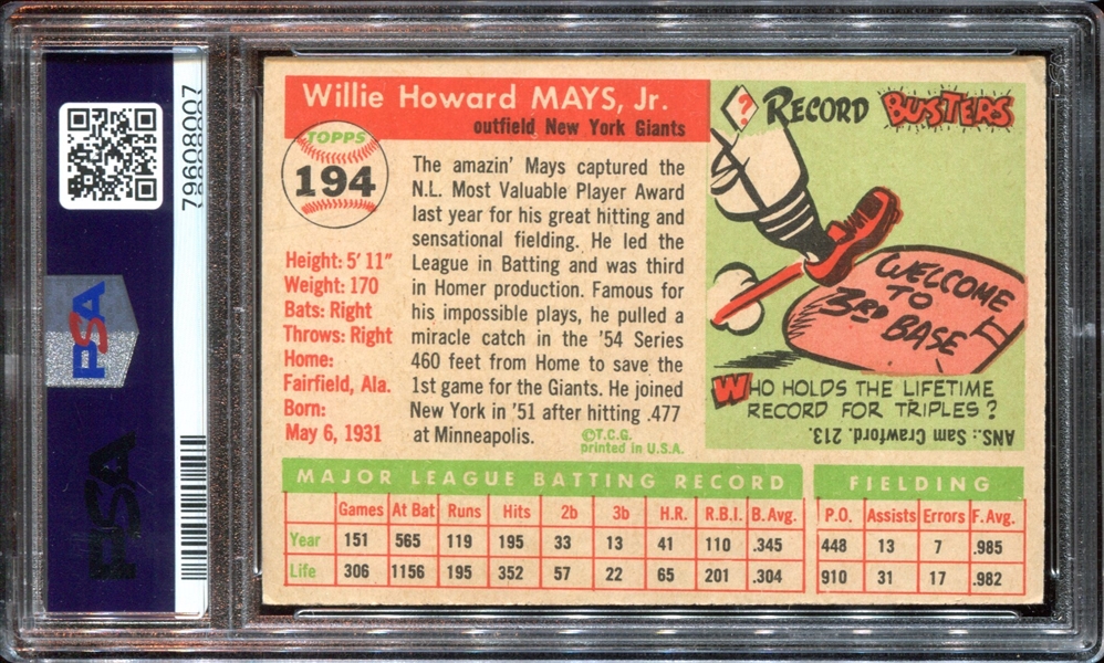 1955 Topps Willie Mays #194 PSA4 VGEX