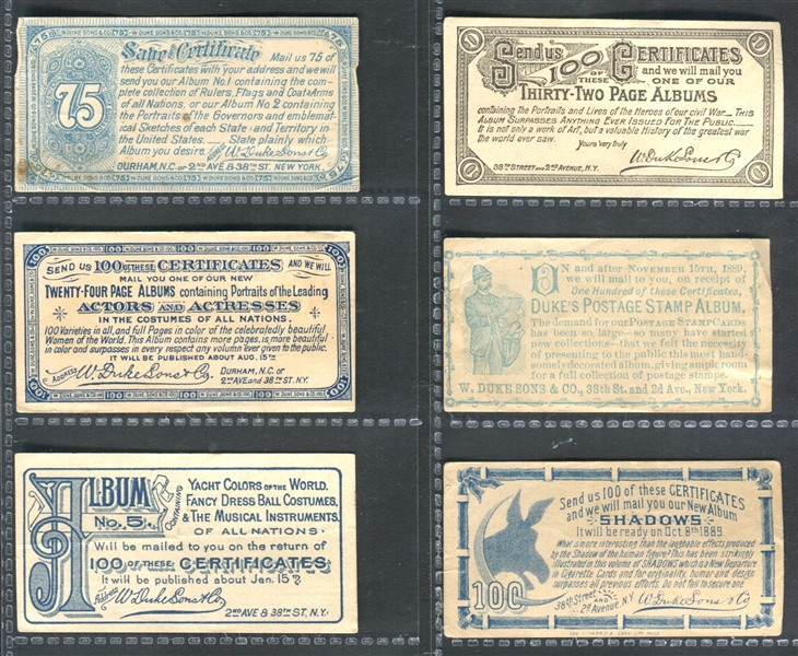 1880's Duke Tobacco Lot of (6) Different Coupons