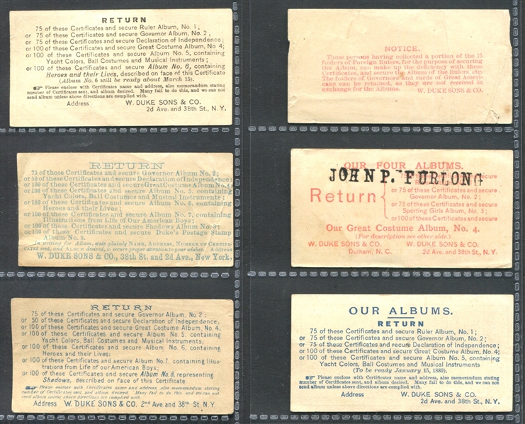 1880's Duke Tobacco Lot of (6) Different Coupons