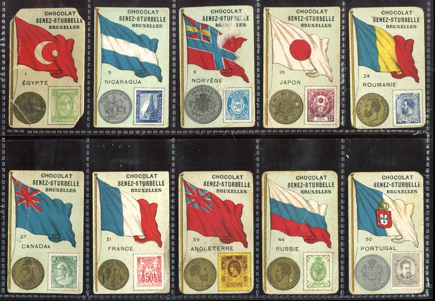 1920's Chocolat Senez-Sturbelle (Belgium) Flag/Coin/Stamp Lot of (20) Cards
