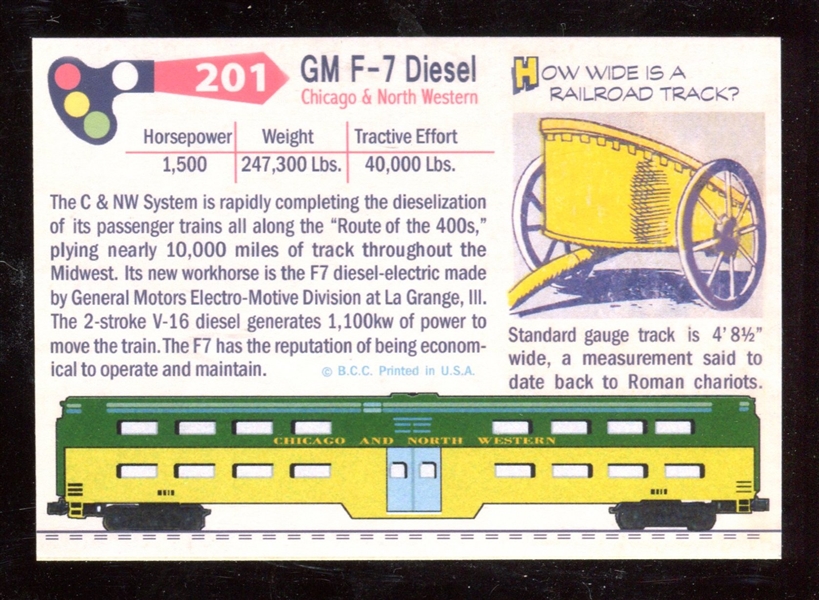 1955 Topps “Rails & Sails” #201 Chicago & North Western RR Diesel Locomotive NM-MT ***LEMKE CARD***