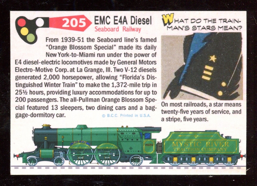 1955 Topps “Rails & Sails” #205 Seaboard Railway “Orange Blossom Special” NM-MT ***LEMKE CARD***