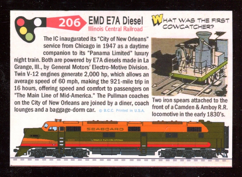 1955 Topps “Rails & Sails” #206 Illinois Central RR Diesel Locomotive NM-MT