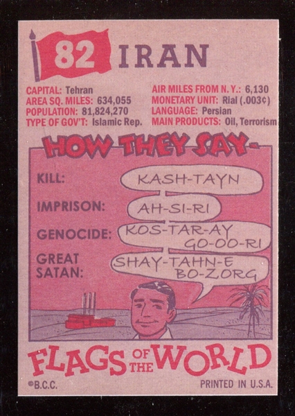 1956 Topps “Flags of the World” #82 Iran NM-MT ***LEMKE CARD***