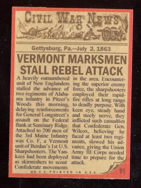 1961 Topps “Civil War News” #91 Death at 1,000 Yards NM-MT ***LEMKE CARD***
