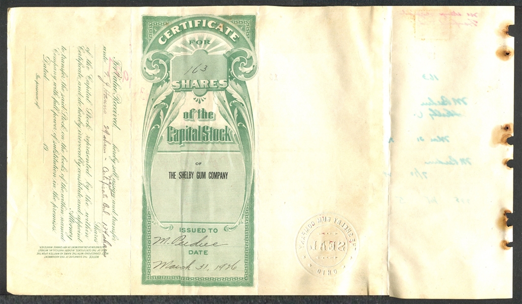1926 Shelby Gum Stock Certificate