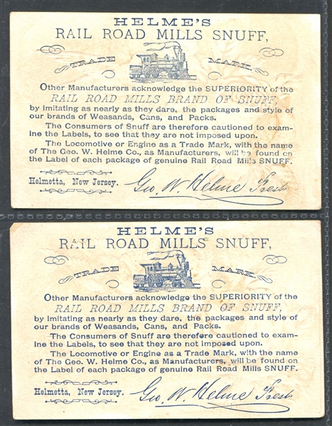 Fantastic Helme's Rail Road Mills Snuff Trade Card Lot of (3) Cards