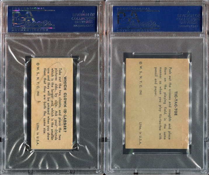 R188 W.S. Corp Puzzles and Games Type 1 and Type 2 PSA-Graded Pair of Cards