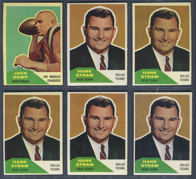 1960 Fleer Football Lot of (6) Cards With Kemp and Stram Rookies