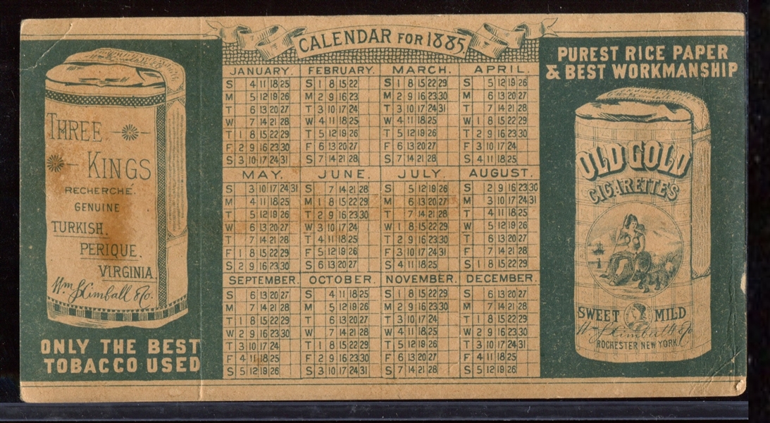 1885 W. S. Kimball Advertising Trifold Calendar