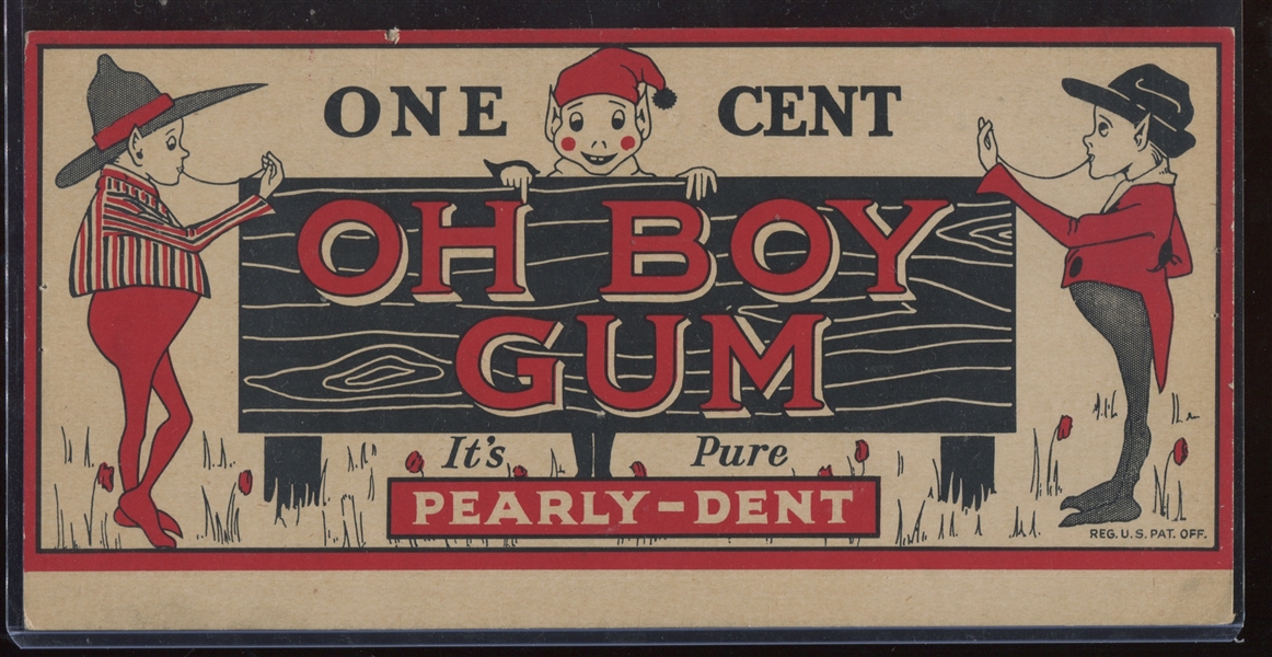 Fantastic 1930's Goudey Oh Boy Gum Header Card for Pearly-Dent Gum