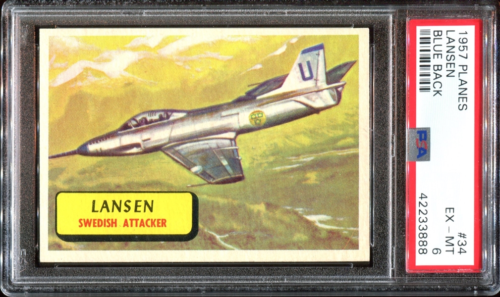 1957 Topps Planes Blue Back #34 Lansen PSA6 EX-MT