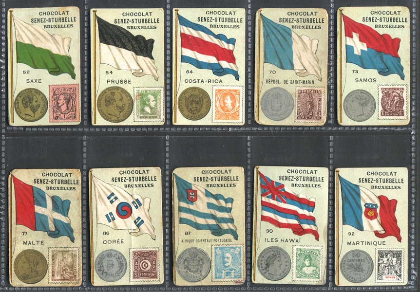 1920's Chocolat Senez-Sturbelle (Belgium) Flag/Coin/Stamp Lot of (20) Cards