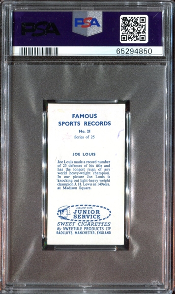 1957 Sweetule Products Sports Records (Blue Back) #21 Joe Louis PSA8 NM-MT