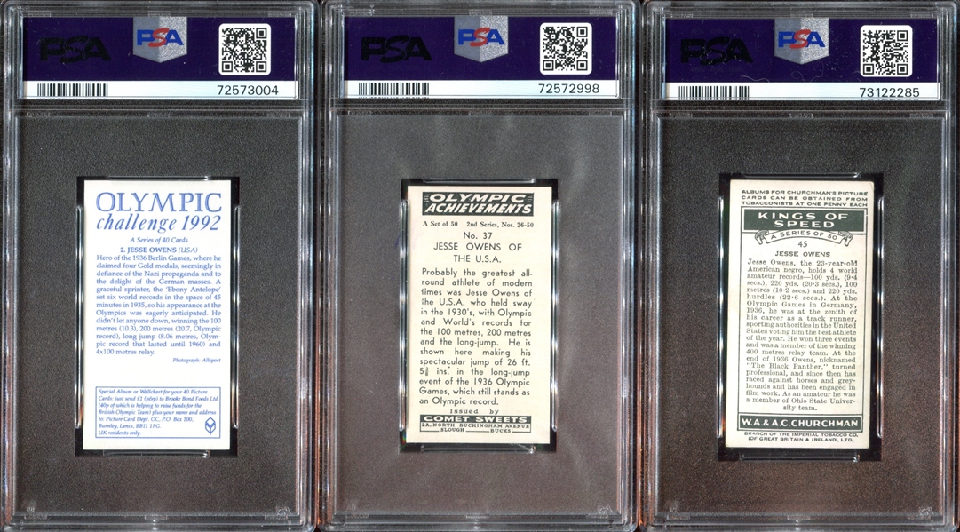 Jesse Owens (Track & Field) Lot of (3) PSA-Graded Cards