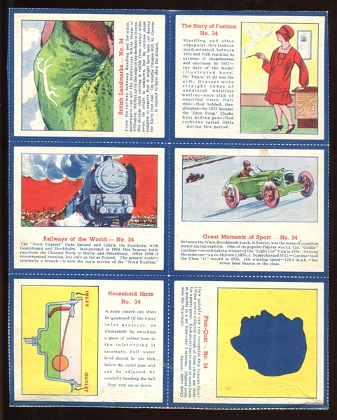 1950's Kellogg's (UK/Australia?) Lot of (7) Panels of (6) Cards from a Multi-Subject Set