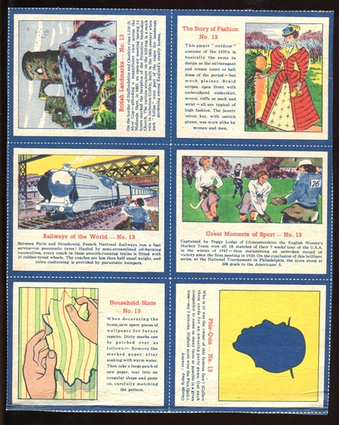 1950's Kellogg's (UK/Australia?) Lot of (7) Panels of (6) Cards from a Multi-Subject Set