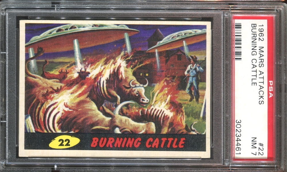 1962 Topps Mars Attacks #22 Burning Cattle PSA7 NM