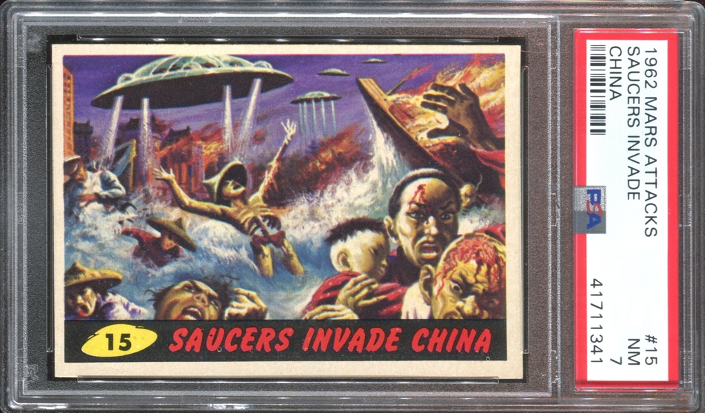 1962 Topps Mars Attacks #15 Saucers Invade China PSA7 NM
