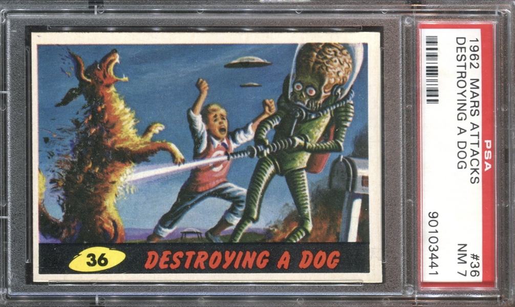 1962 Topps Mars Attacks #36 Destroying a Dog PSA7 NM