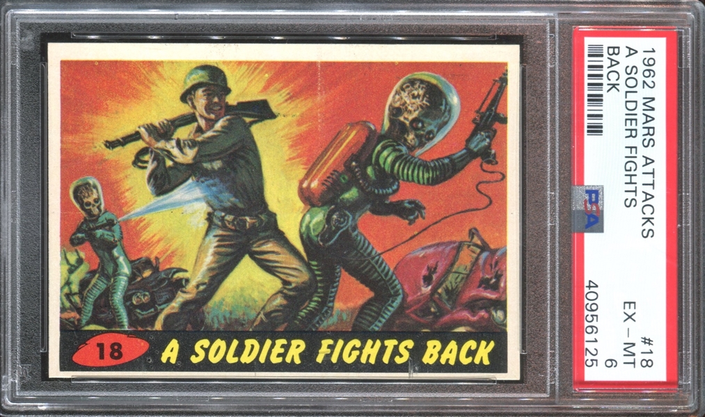 1962 Topps Mars Attacks #18 A Soldier Fights Back PSA6 EX-MT