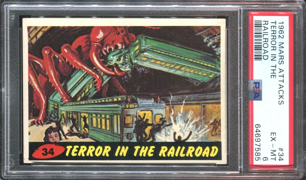 1962 Topps Mars Attacks #34 Terror in the Railroad PSA6 EX-MT
