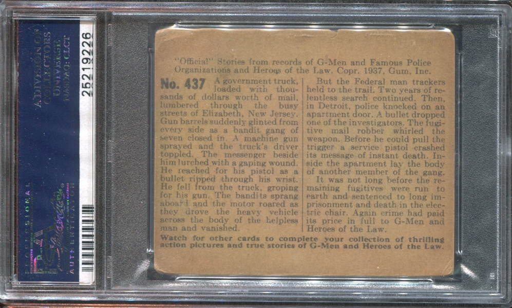 R60 Gum Inc G-Men and Heroes of the Law #437 Loop of the Law PSA2 Good
