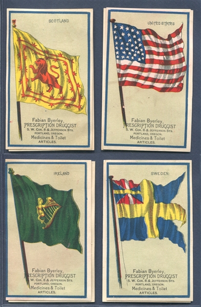 Mixed 19th Century Flag Trade Card Lot of (11) Cards from Multiple Issuers