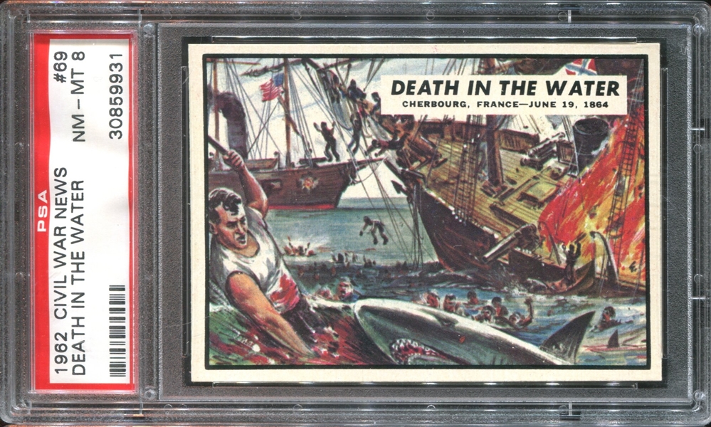 1961 Topps Civil War News #69 Death in the Water PSA8 NM-MT