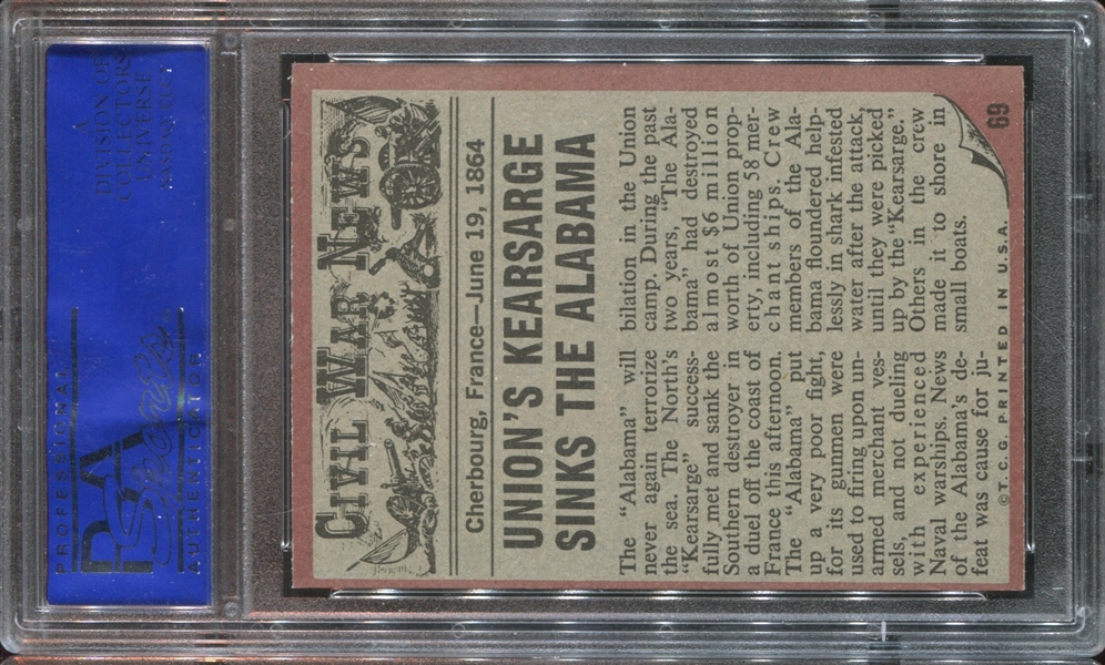 1961 Topps Civil War News #69 Death in the Water PSA8 NM-MT
