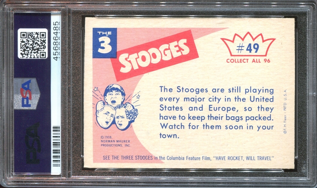 1959 Fleer Three Stooges #49 Always on the Go!.... PSA8 NM-MT