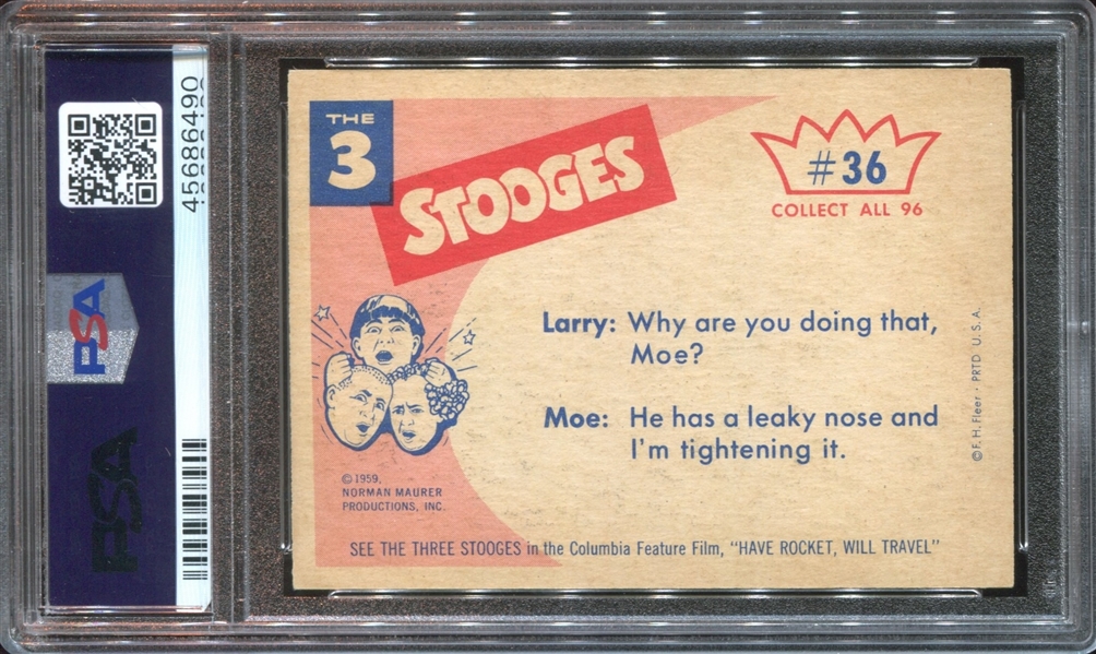 1959 Fleer Three Stooges #36 Get Your Nose Out... PSA8 NM-MT