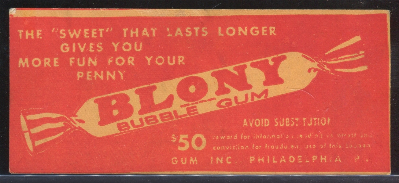 Fantastic 1950's Blony Gum Free Piece Theater Promotional Coupon
