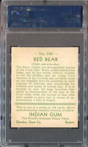 R73 Goudey Indian Gum #100 Red Bear PSA6.5 EX-MT+