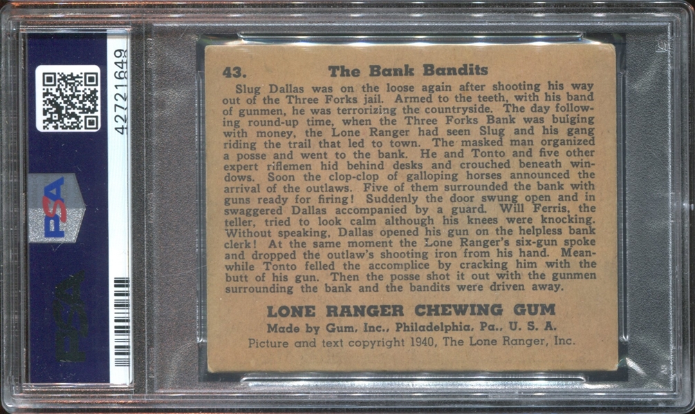 R83 Gum Inc Lone Ranger #43 The Bank Bandits PSA4 VG-EX