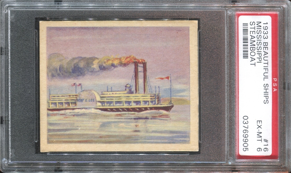R135 Package Confectionery Beautiful Ships #16 Mississippi Steamboat PSA6 EX-MT