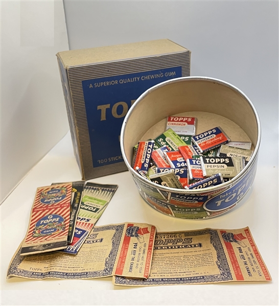 Fantastic 1940's Topps Chewing Gum Spot Display With Gum, Coupons and Matchbook Covers