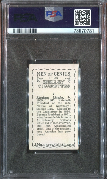 1924 J. Millhoff & Co Men Of Genius #7 ABRAHAM LINCOLN PSA 4 VG-EX