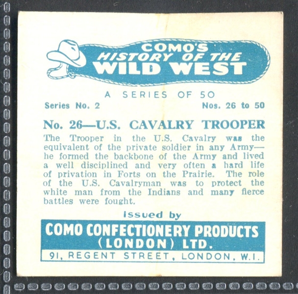 1963 Como Confectionery Wild West (Series 2) Complete Set of (25) Cards