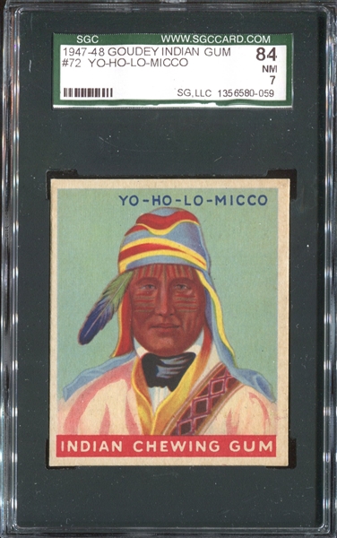 R773 Goudey Indian Gum #72 YO-HO-LO-MICCO SGC84 NM