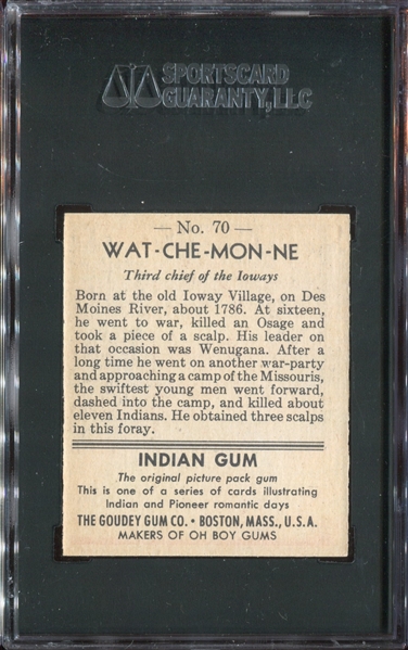 R773 Goudey Indian Gum #70 WAT-CHE-MON-NE SGC84 NM