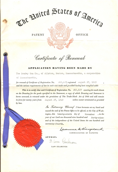 Goudey Patent and File Paperwork for Bubblekiss Product