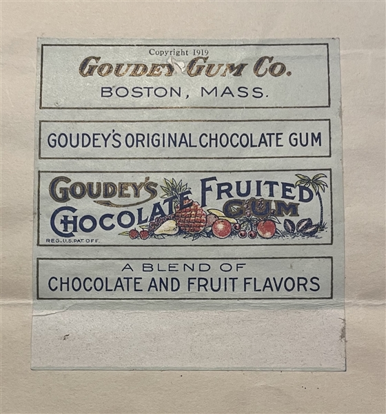 Early 1919 Goudey Patent for Chocolate Fruited Gum with Sample Wrapper and File Paperwork