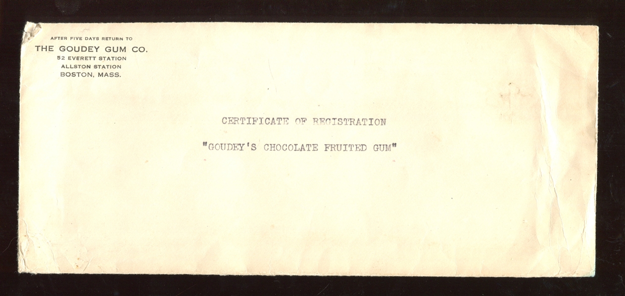 Early 1919 Goudey Patent for Chocolate Fruited Gum with Sample Wrapper and File Paperwork