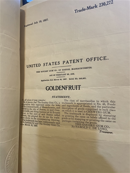 Goudey Patent for Goldenfruit Product